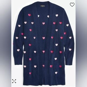Charter club 100% cashmere sweater with embroidered hearts navy medium new